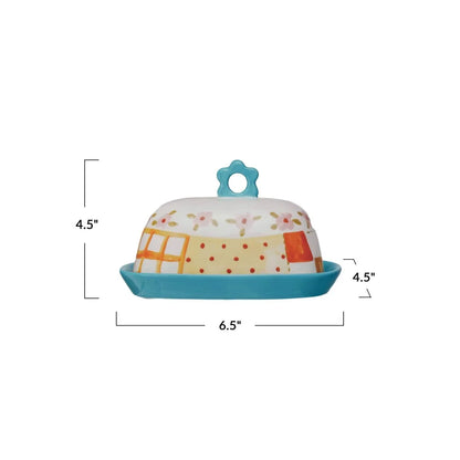 Hand-Painted Stoneware Butter Dish