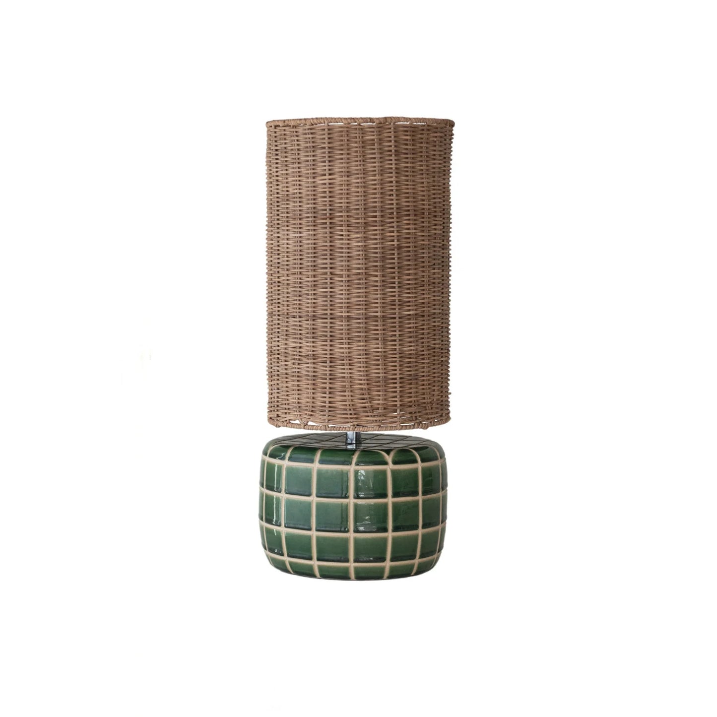 Olivette Tiled Lamp with Rattan Shade