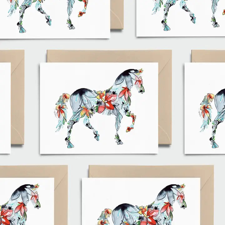 Amanda Klein Co. Horse Floral Note Card Stationery Set