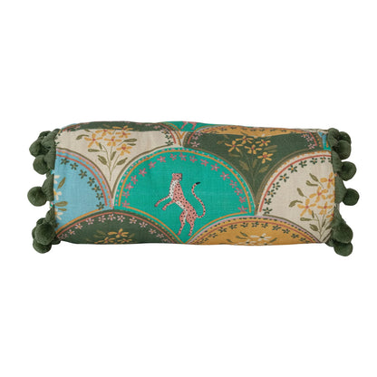 Cotton Bolster Pillow With Pom Pom Trim