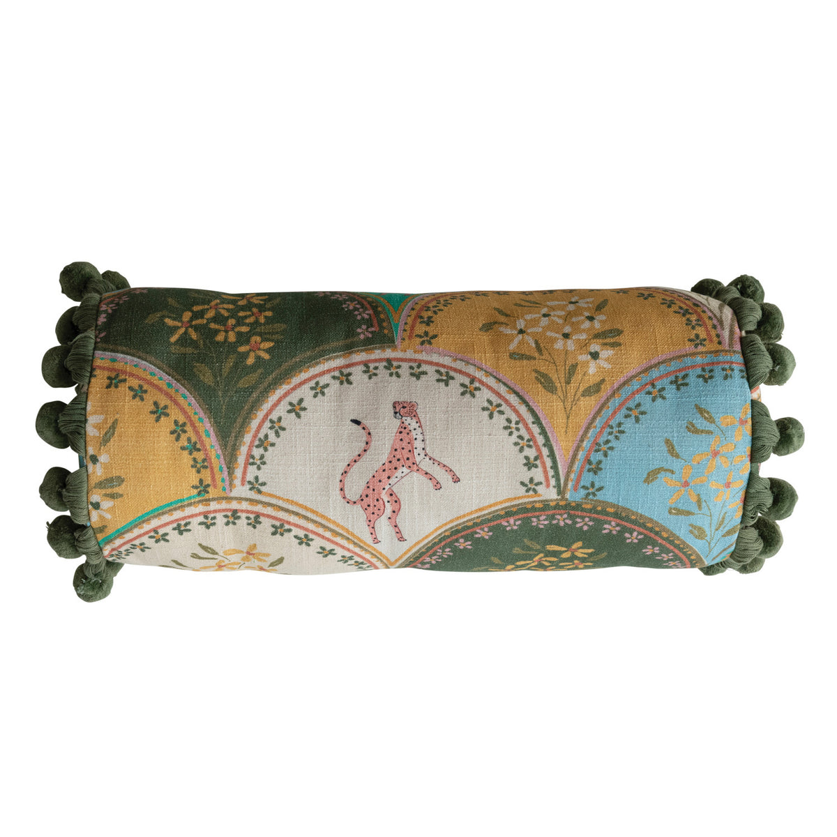 Cotton Bolster Pillow With Pom Pom Trim