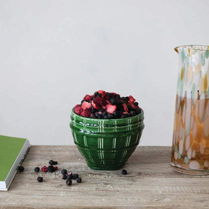 Creative Co-Op Green Debossed Stoneware Bowl