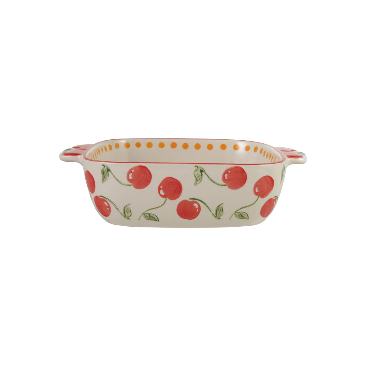 Stoneware Baker with Cherries Dots & Handles