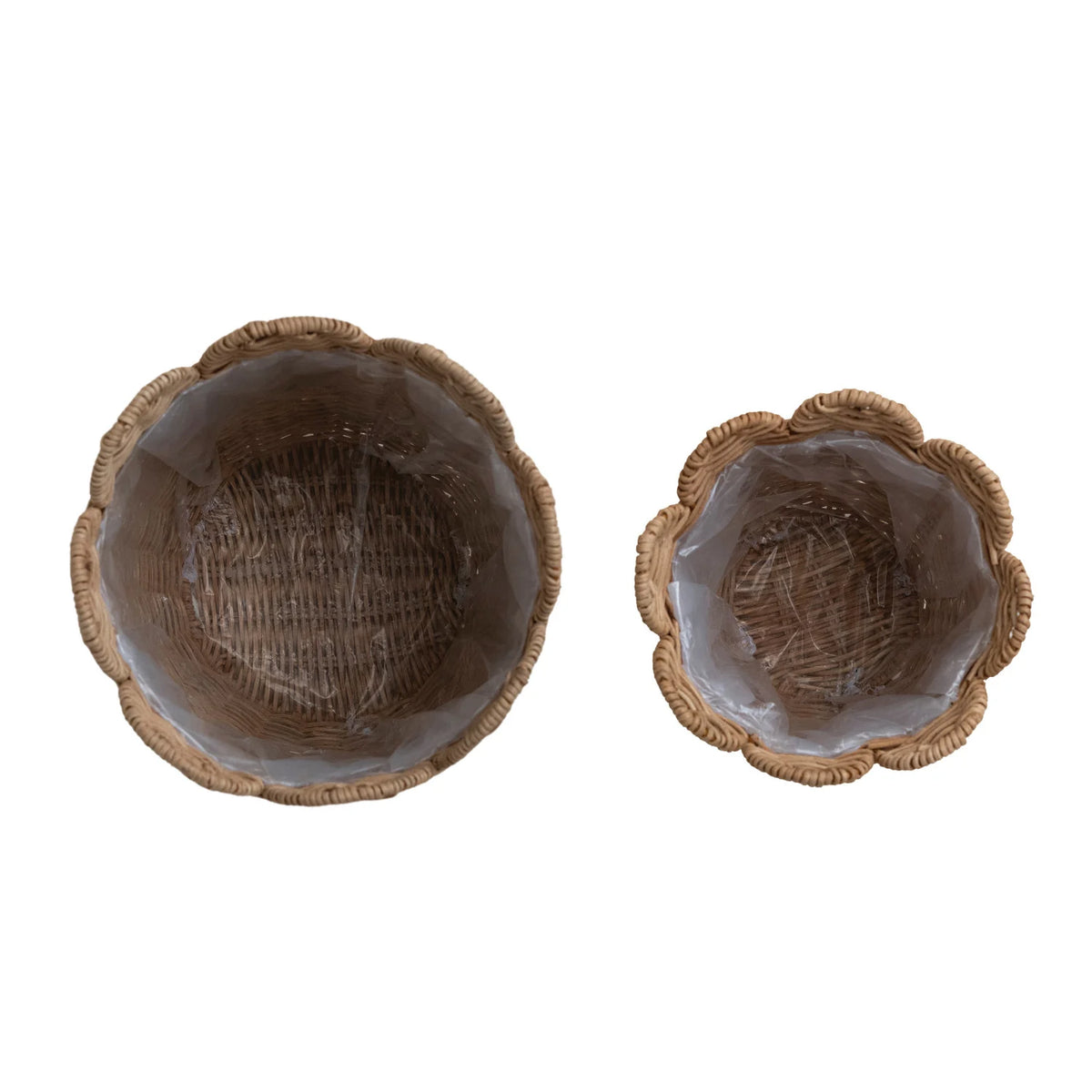 Hand-Woven Rattan Scalloped Planters