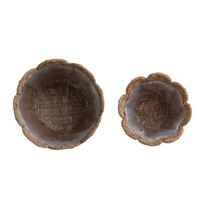 Hand-Woven Rattan Scalloped Planters