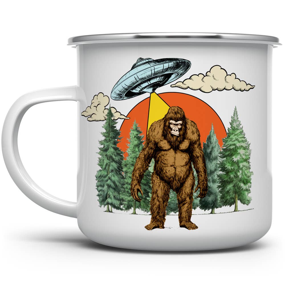 Bigfoot UFO Enamel Camp Mug