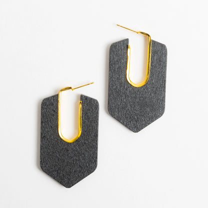 Samira Lightweight Black Abstract Wood Drop Earrings