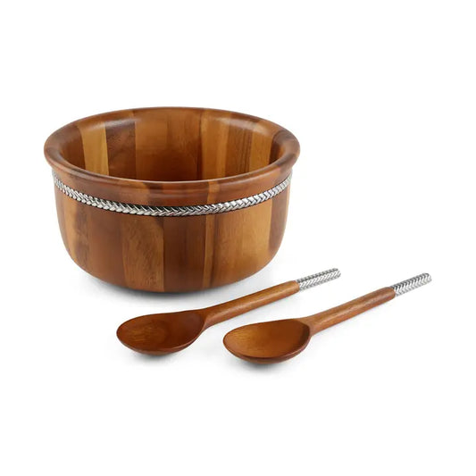 Nambe Braid Round Salad Bowl With Servers