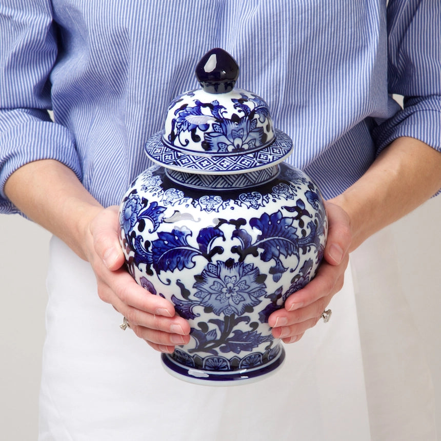 Blue and White Chinoiserie Small Porcelain Ginger Jar