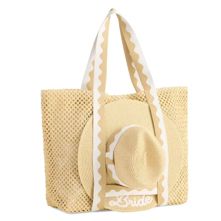 "Bride" Hat and Tote Set - Natural
