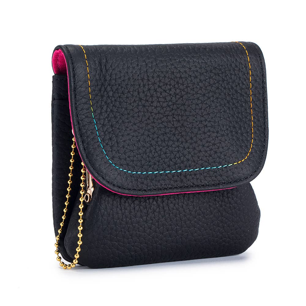 Top Grain Leather Snap Button Coin Purse