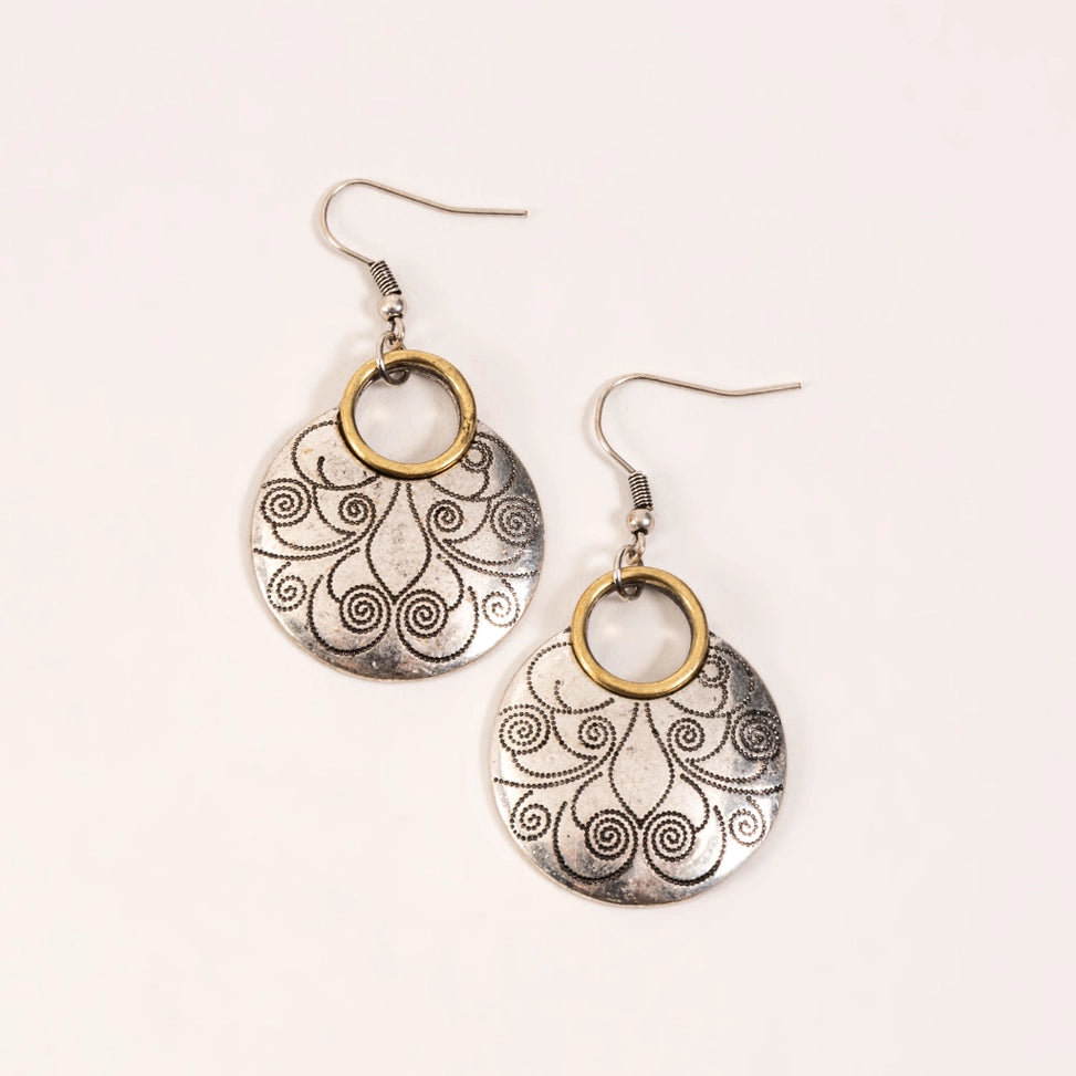 Wild Spirit Antique Silver/Gold Burnished Disc Drop Earrings