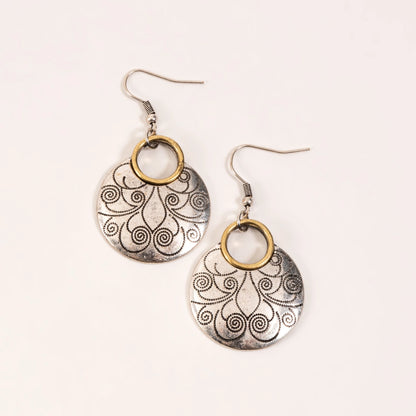 Wild Spirit Antique Silver/Gold Burnished Disc Drop Earrings