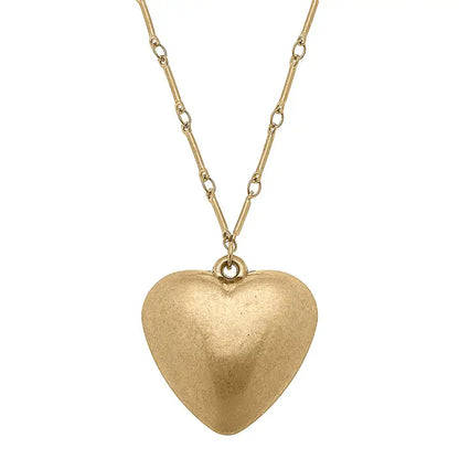 Eden Puffy Worn Gold Heart Necklace