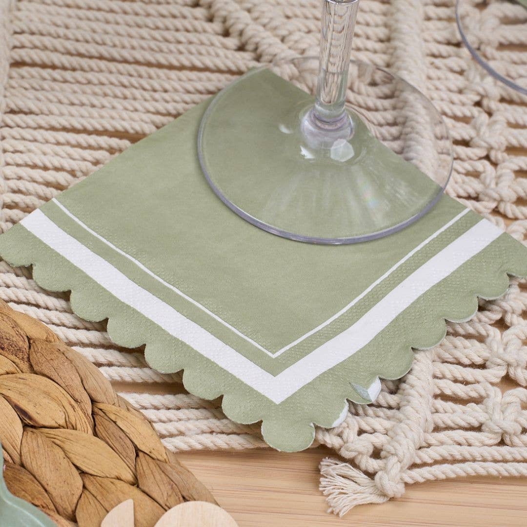 Sage Scalloped Edge Cocktail Napkin