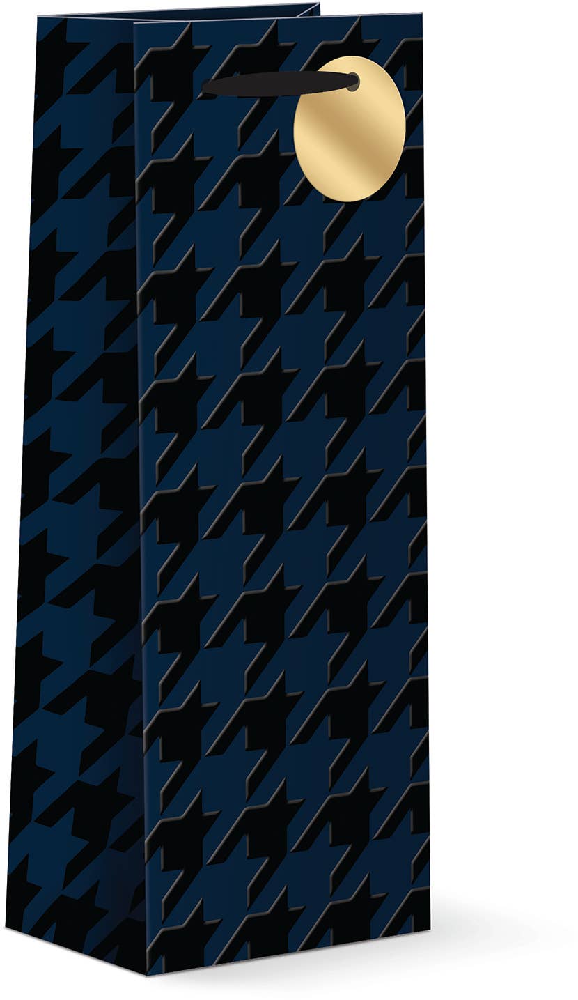 Navy Hounds Tooth Wine Bag