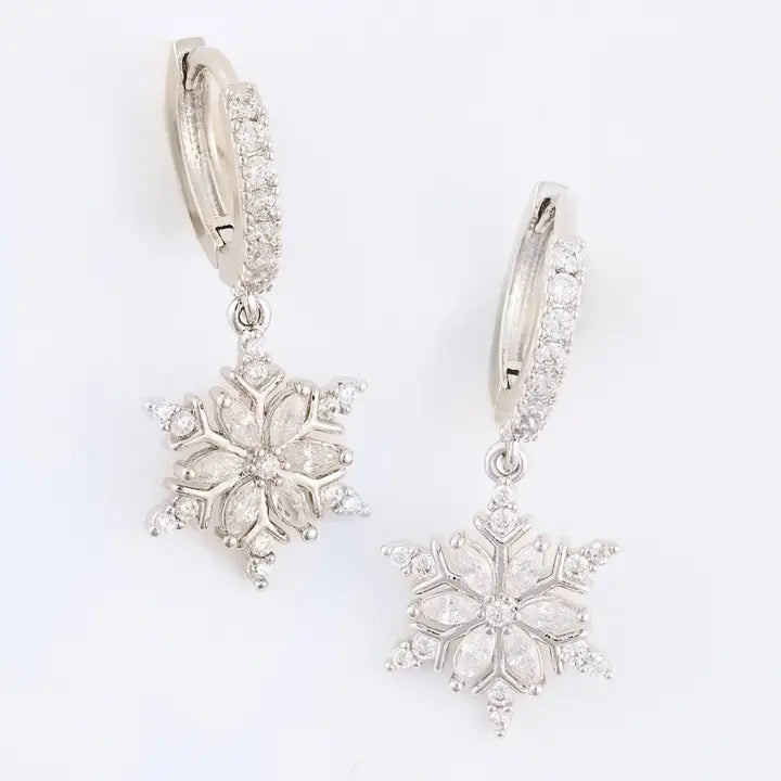 Christmas Snowflake Huggie Hoop Earrings Holiday Clicker