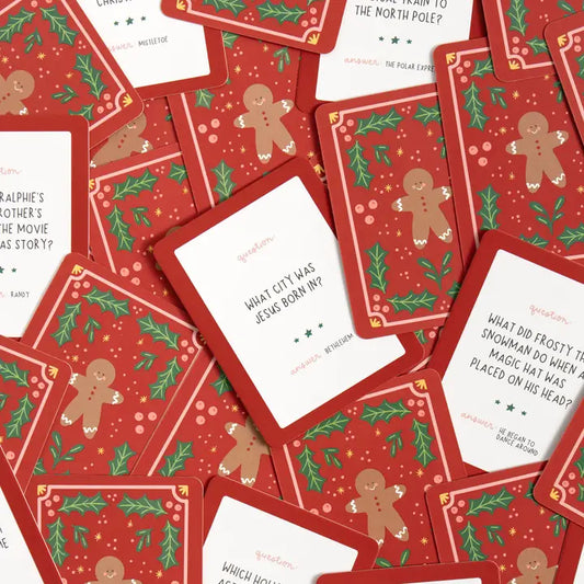 Christmas Trivia Game - Deck of Cards + Storage Tin