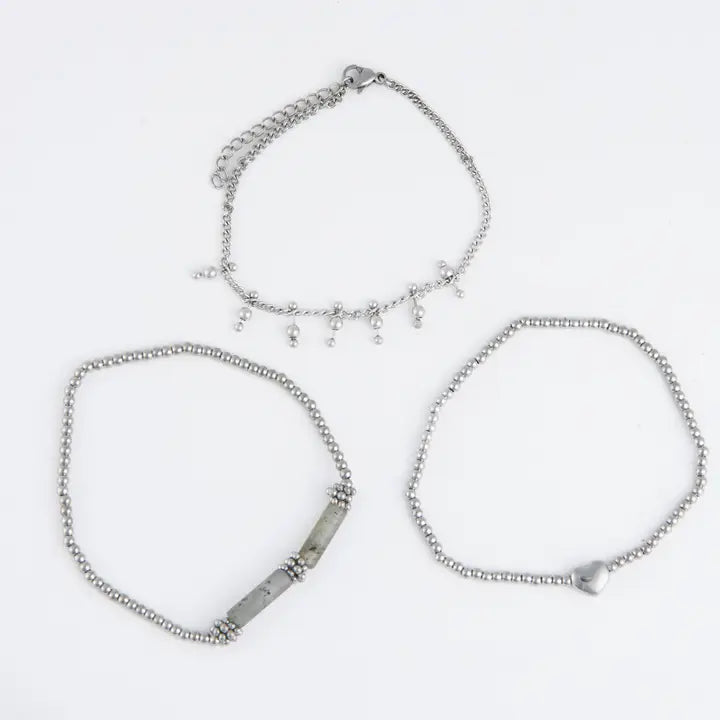 Heart Beaded Bracelet  - 3 Piece Set