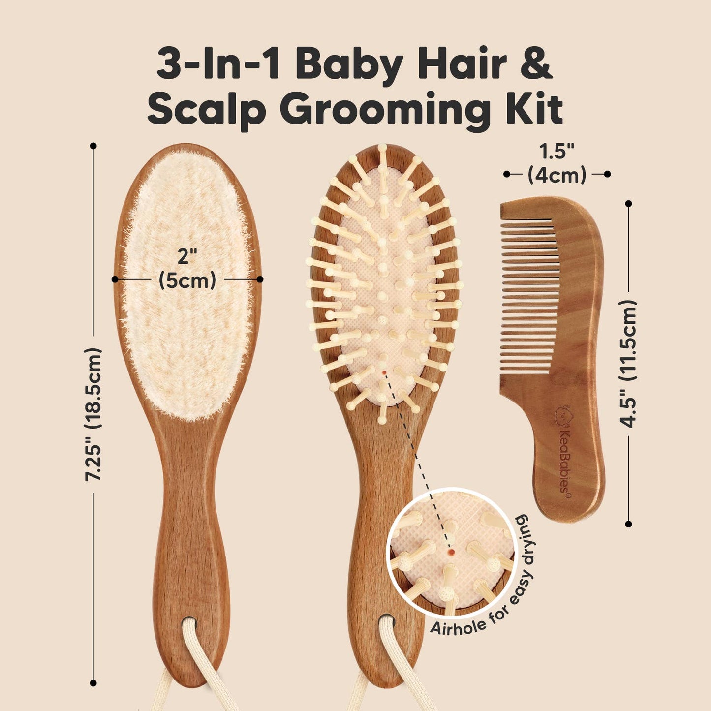 Baby Hair Brush and Comb Set: Dark Wood Walnut