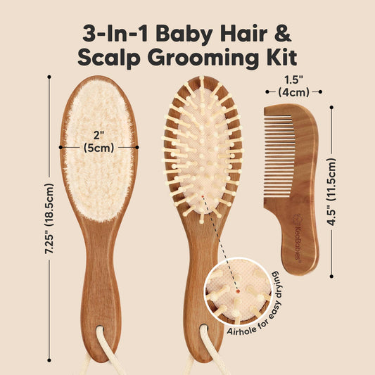 Baby Hair Brush and Comb Set: Dark Wood Walnut