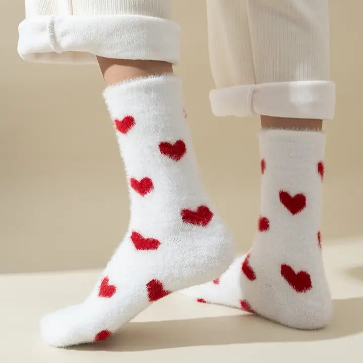 Cozy Fluffy Hearts Socks