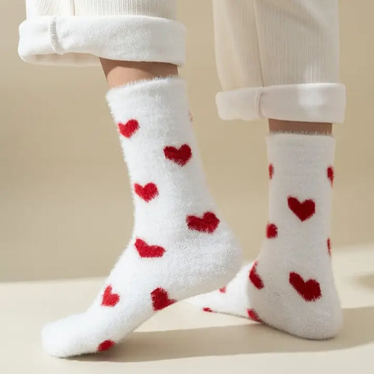 Cozy Fluffy Hearts Socks