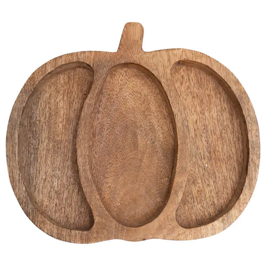 Pumpkin 3-Sectioned Mango Wood Tray