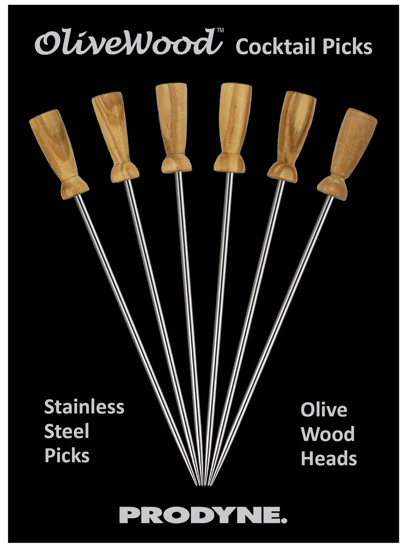 Olivewood Stainless Steel Cocktail Picks
