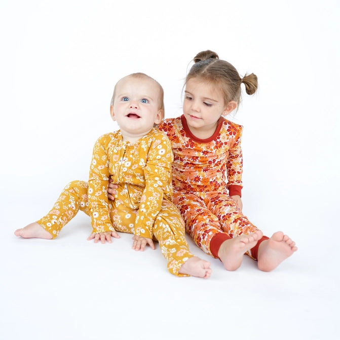 Mustard Floral Fall Bamboo Convertible Baby Romper