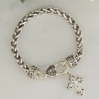 Lucie Cross Charm Bracelet in Silver