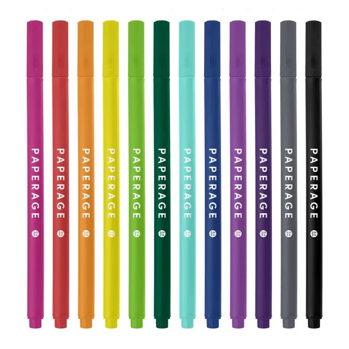12 Pack Felt Tip Fine Line Marker Pens with Case