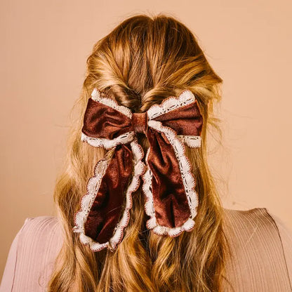 Coquette Velour Hair Bow - Brown