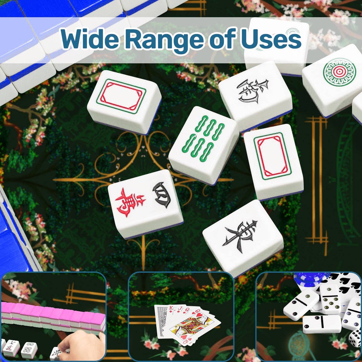 Mahjong Mat - Chinoiserie in Deep Forest Green