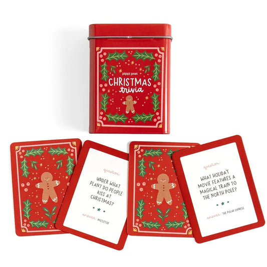 Christmas Trivia Game - Deck of Cards + Storage Tin