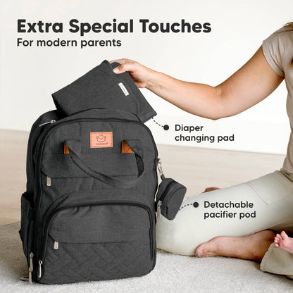 KeaBabies Rove Diaper Backpack- Charcoal