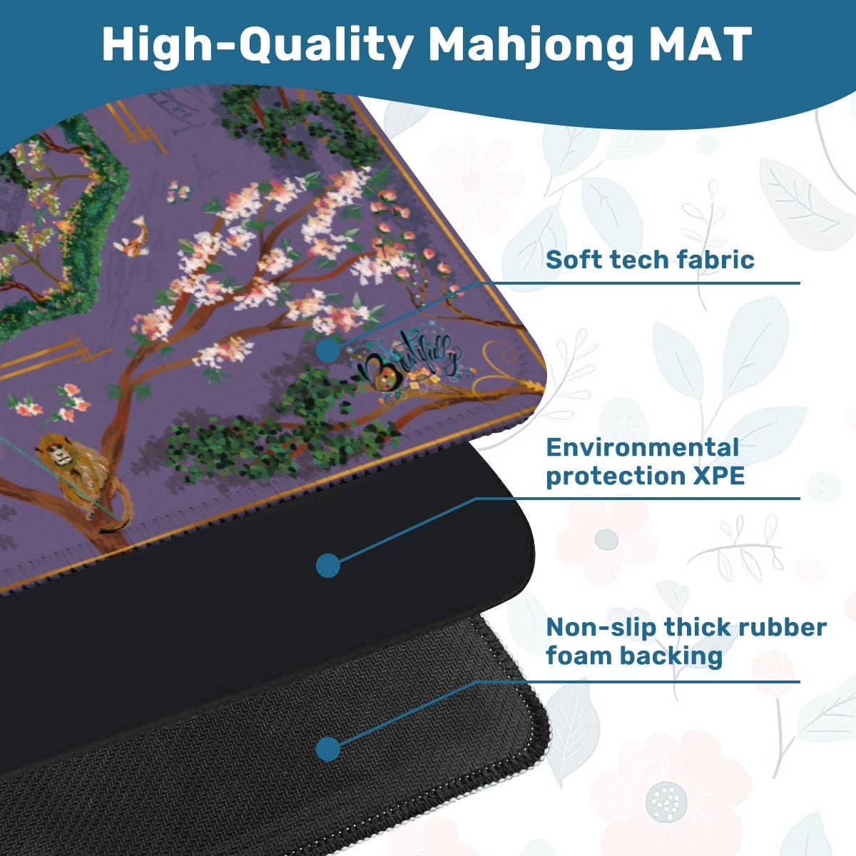 Mahjong Mat - Majestic Purple Chinoiserie