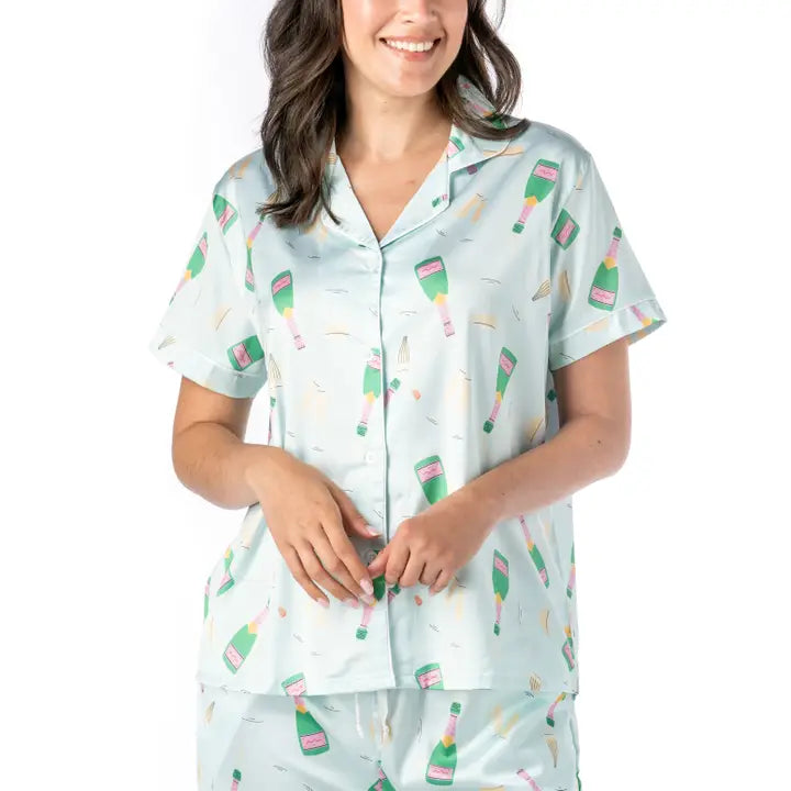 Hello Mello Boots & Bubbles Satin Pajama Top