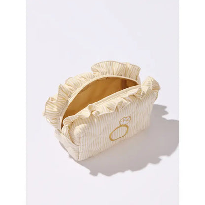 Ruffle "Bling" Small Zip Pouch - Beige