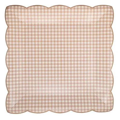 Light Brown Gingham Paper Plate