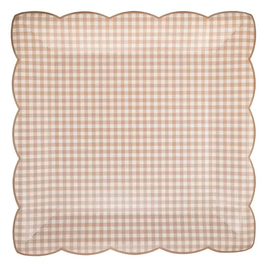Light Brown Gingham Paper Plate