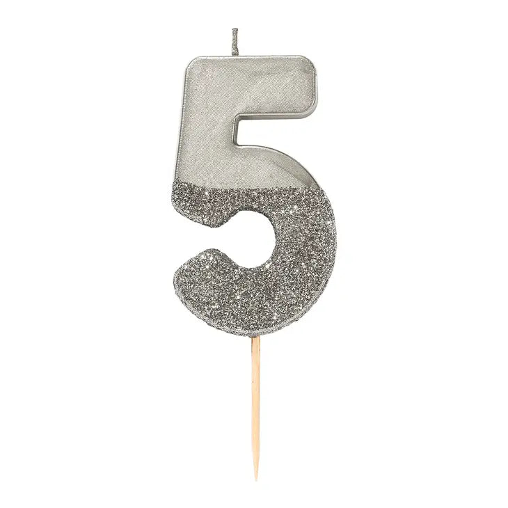 Silver Glitter Number Candles