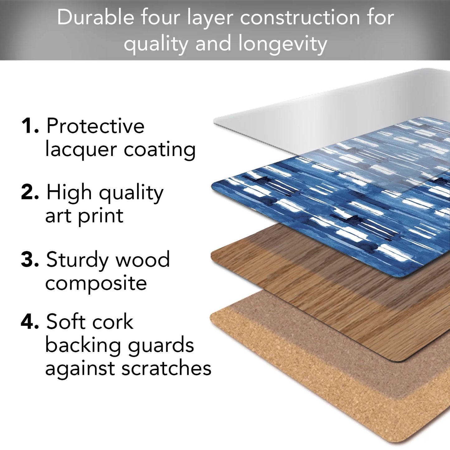 CounterArt Indigo Thin Block Hardboard Cork-Back Placemats