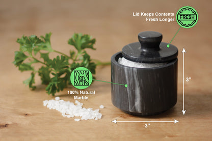 Lidded Black Marble Salt Cellar