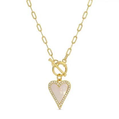 Mother of Pearl Pave Heart Toggle Necklace