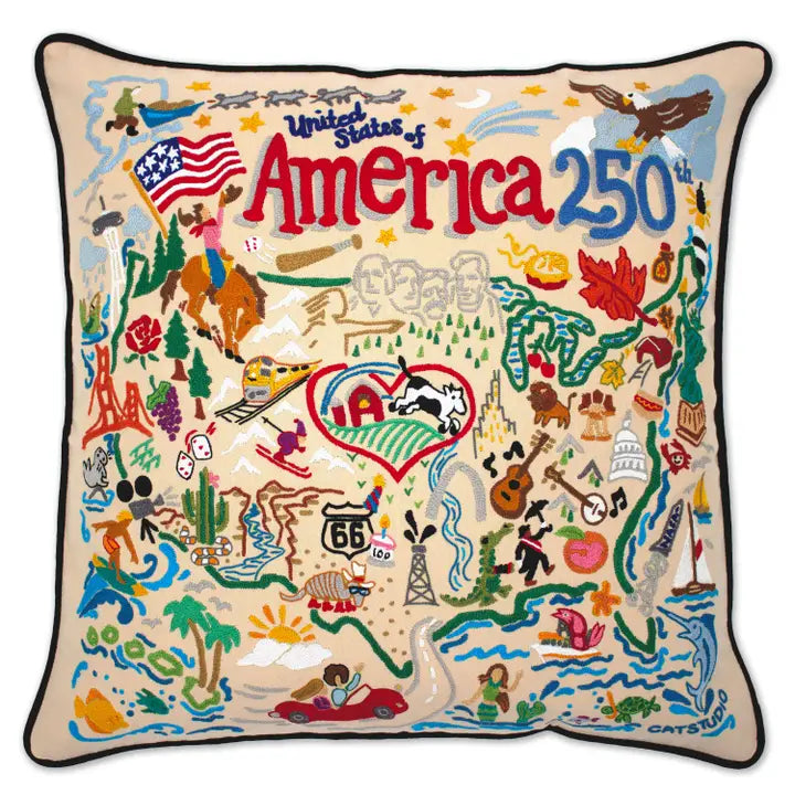 America USA 250 Hand-Embroidered Pillow