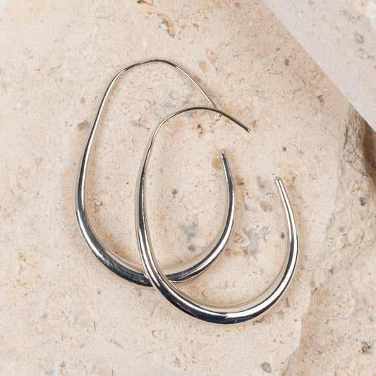 Medium Silver & Gold Graduated Oval Hoop Earrings