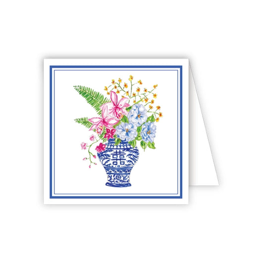 RosanneBeck Handpainted Enclosure Card - Floral in Asian Urn