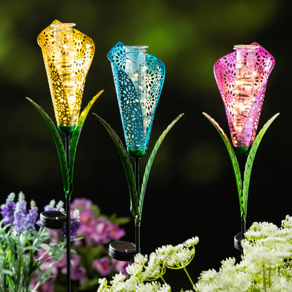 Fiber Optic Solar Flower Rain Gauge Garden Stake