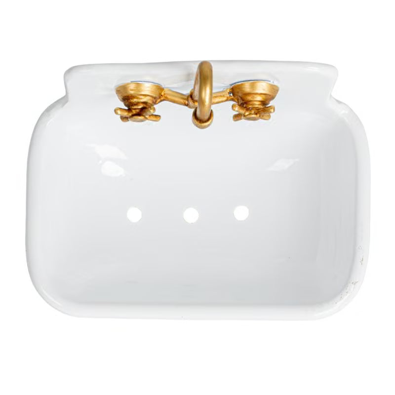 Green & White Metal Sink Soap Holder